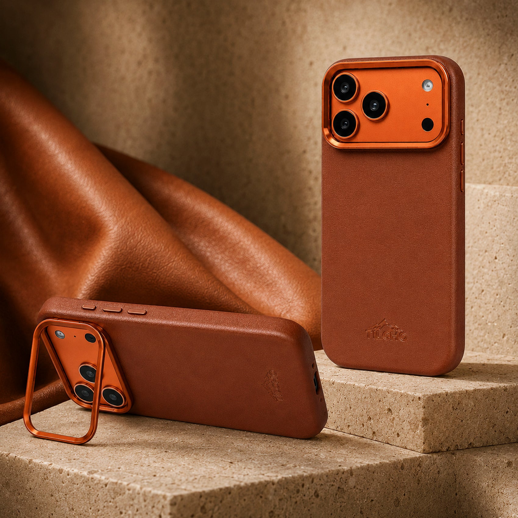 Close view of TILCHO full-grain calfskin leather texture